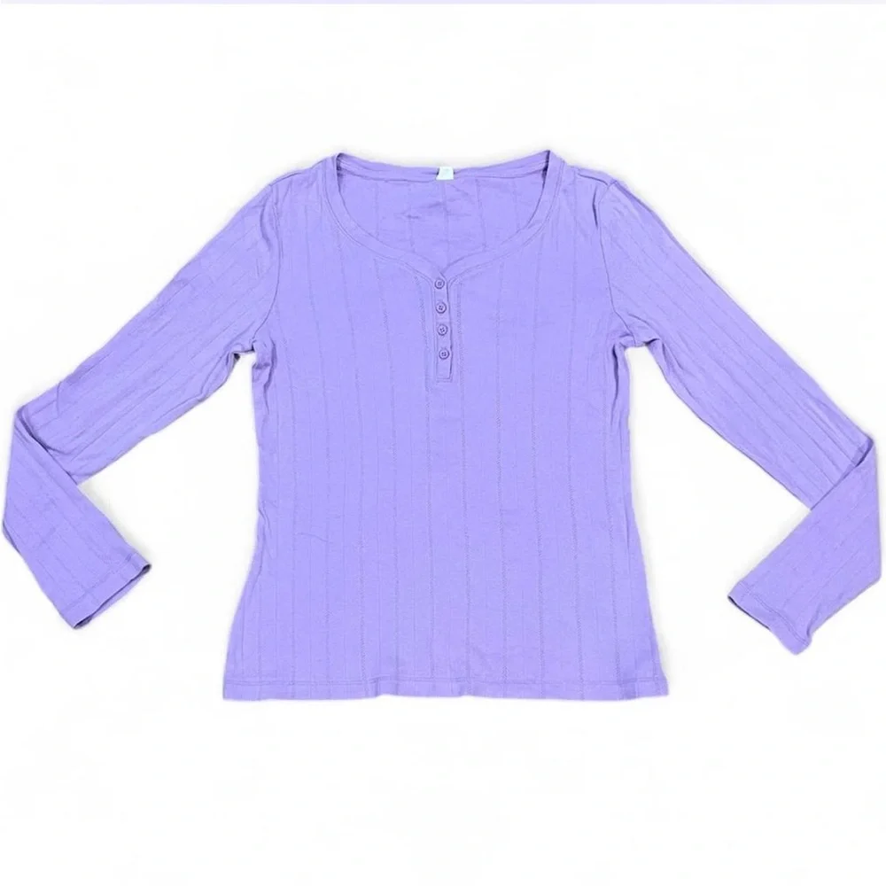 Purple Ribbed Long Sleeve Top - Picture 1 of 2